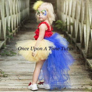 Blue Gold Parrot Tutu, Halloween Costume, Blue Bird Bustle, Girls Exotic Bird Skirt, Adult Parrot Costume, Kids Macaw Costume, Toddler Girls
