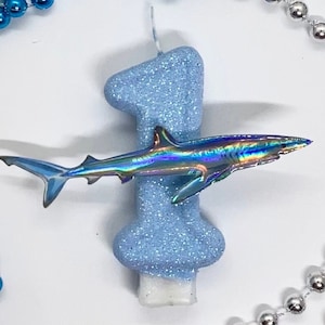Shark Birthday Candle, Under The Sea Party Decor, Blue Glitter Candle, Sparkly Number Cake Topper, Keepsake Candle, Boys Party Supplies