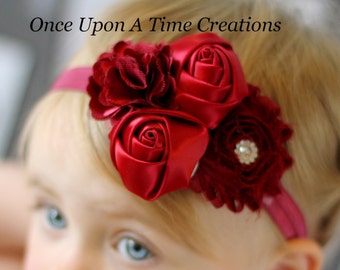 Maroon Headband, Christmas Headband, Holiday Hairbow, Baby Girl Headband, Infant Headband, Newborn Headband, Dark Cranberry Red Hair Bow