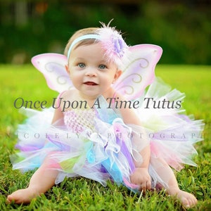 Rainbow Fairy Tutu or Dress Newborn 3 6 9 12 18 Months 2T 3T 4T 5 6 Kids Birthday, Halloween Costume, Baby Gift Pretty Pink Butterfly image 1