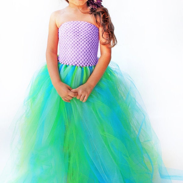 Mermaid Dress, Girls Birthday Tutu Dress, Mermaid Birthday Outfit, Kids Halloween Costume, Purple Green Blue, Floor Length, Mermaid Princess