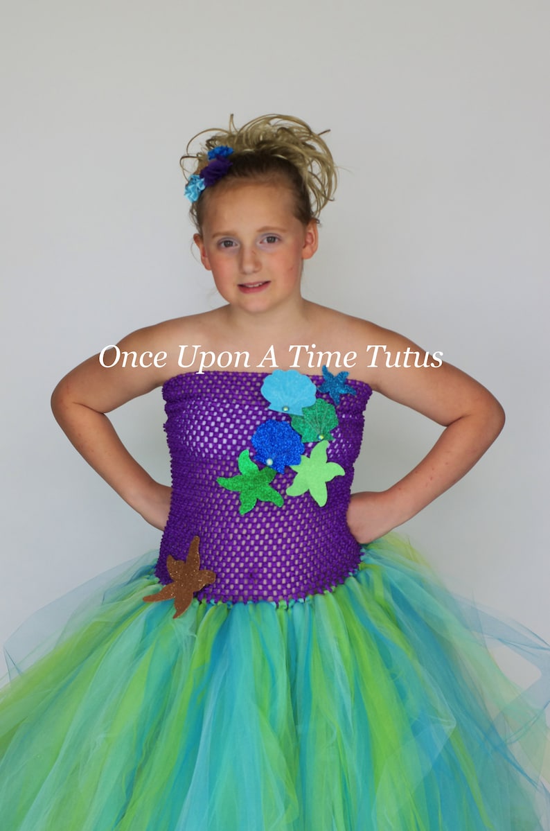 Baby Girls Size 6 12 Months 2T 3T 4T 5 6 7 8 10 12 Summer Wedding Sea Star Starfish Mermaid Glitter Starfish and Shells Tutu Dress