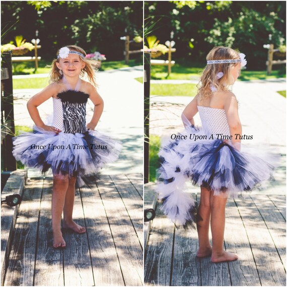 Girls Zebra Hoodie Costume Tutu Animal Print Dress Child Size Medium 8-10