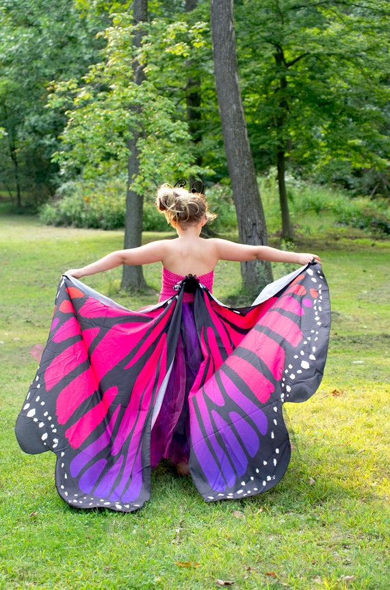 Costume farfalla rosa viola, ragazze farfalla monarca, bambino