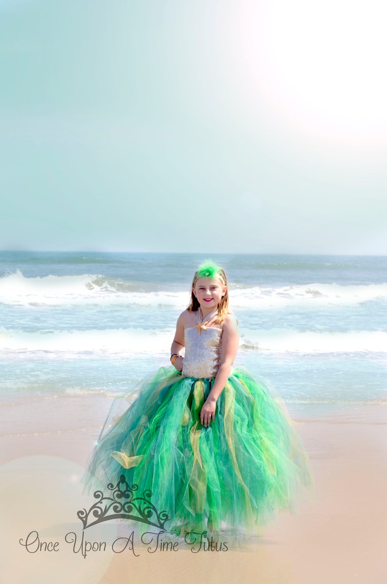 Deluxe Glamour Birthday Outfit Sparkly Glam Girls Size 12 Months 2T 3T 4T 5 6 7 8 10 12 Green and Gold Sequin Starfish Tutu Dress