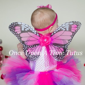 Hot Pink Monarch Butterfly Wings - Baby Butterfly Costume - Fairy Halloween Costume Accessory - Little Girls or Toddler Wearable Wings
