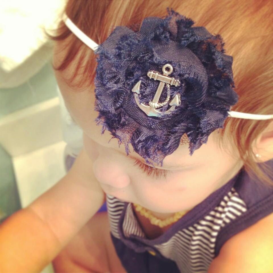 Nautical Baby Headband Navy Blue and White Shabby Flower Etsy