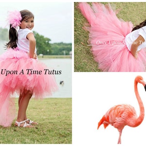 Pink Feather Bustle Tutu, Halloween Costume, Adult Flamingo Tutu, Baby Flamingo Skirt, Kid Flamingo Costume, High Low Skirt, Exotic Bird