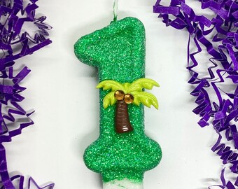 Bougie d'anniversaire palmier, décoration de fête hawaïenne pour enfants, décoration de 1er anniversaire, décoration de gâteau scintillante avec chiffres, bougie souvenir, articles de fête pour filles
