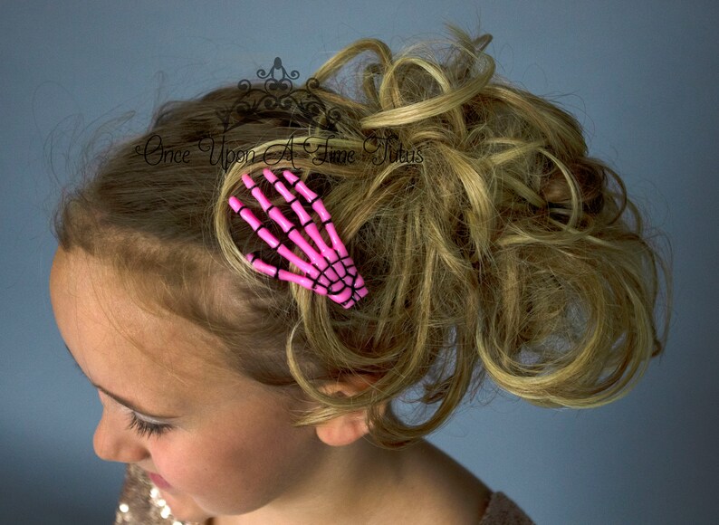 Skeleton Bones Black Pink Hand Hair Clip Halloween Pirate Etsy