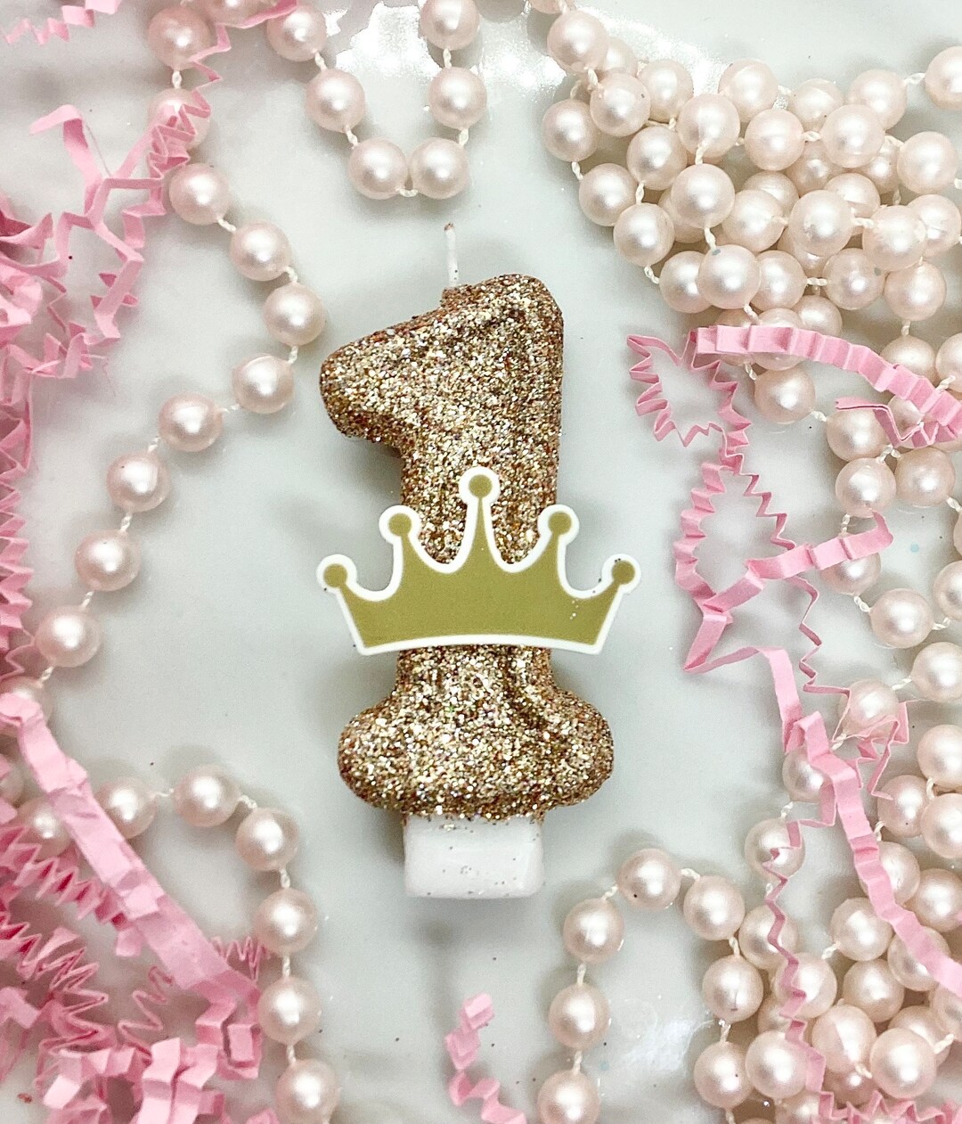 Princess Birthday Candle Gold Glitter Candle Tiara Candle Etsy