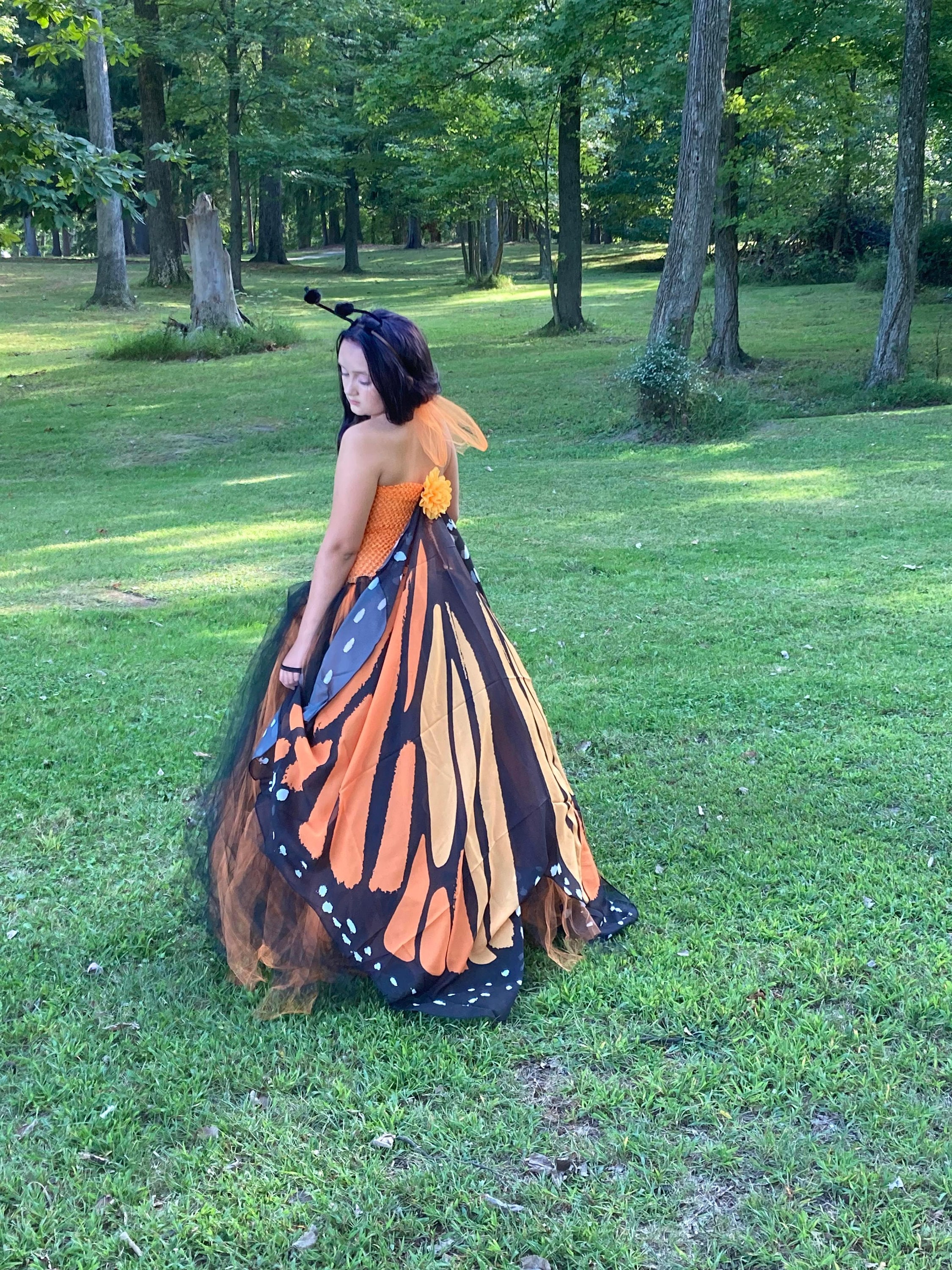 orange dress with butterflies Orange Monarch Butterfly Patterned Artwork Butterfly A-Line Dress by sharlesart