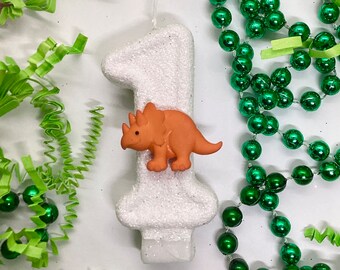 Dinosaur Birthday Candle, Orange Dino Party Decor, Baby Boys Party Decor, Sparkly Number Cake Topper, Keepsake Candle, Kids Party Supplies