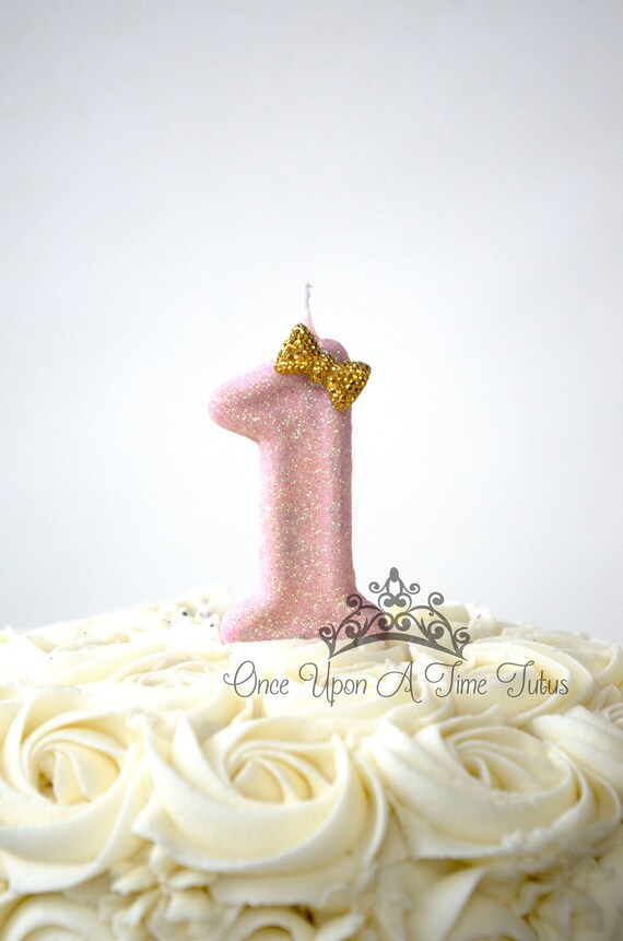 Pink Glitter Birthday Candle Fancy Gold Bow Birthday Party Etsy