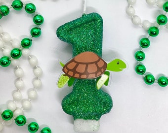 Box Turtle Birthday Candle, Green Animal Party Decor, Glitter Birthday Candle, Sparkly Number Cake Topper, Keepsake Candle, Party Supplies