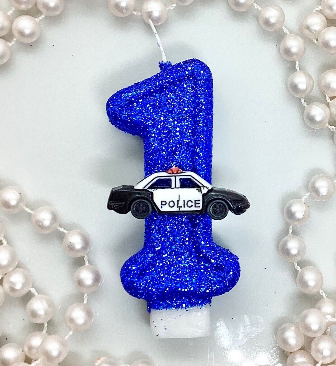Police Car Birthday Candle, Cop Party Decor, Policeman, Glitter