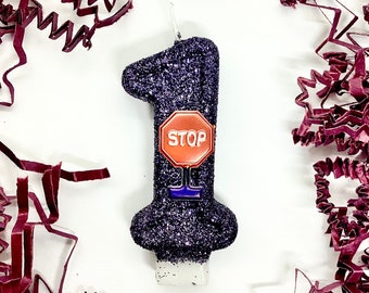 Stop Sign Birthday Candle, New Driver Party Decor, Boys Birthday Candle, Kids Number Cake Topper, Keepsake Candle, Traffic Party Supplies