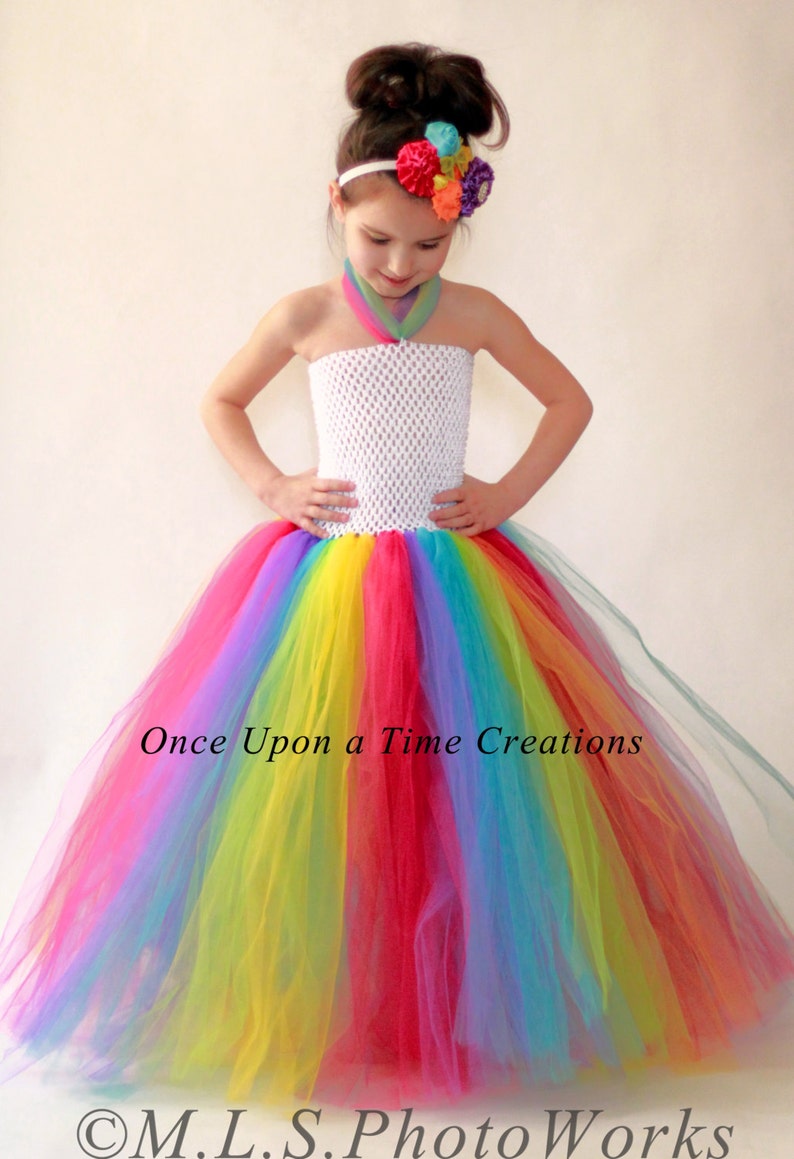 Rainbow Birthday Tutu Dress, Unicorn Halloween Costume, Kids Halloween Costume, Candy Rainbow Dress, Unicorn Birthday Outfit, Long Dress image 1