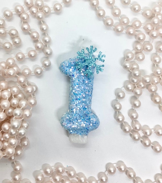 Candele Di Compleanno Con Fiocco Di Neve E Numero 7 Glitterato, Blu E Argento, Set Da 7 Pezzi