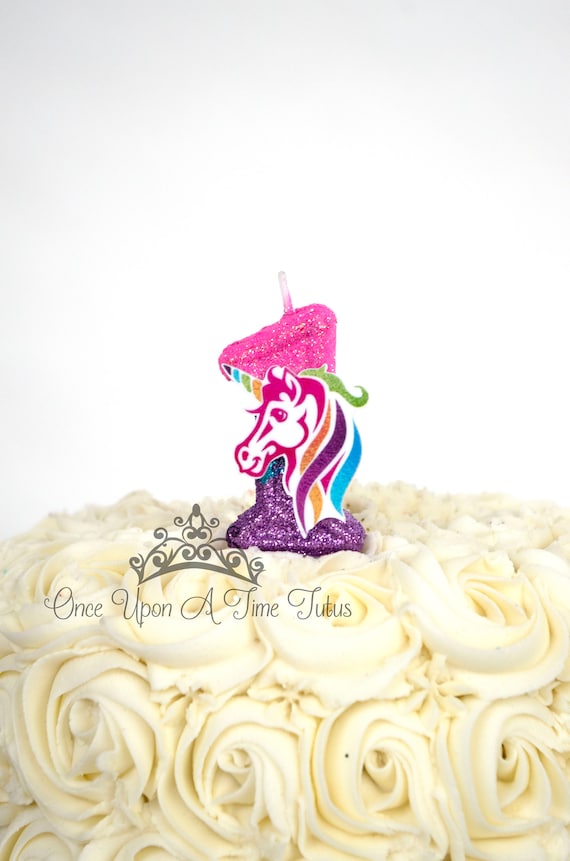 Candela di compleanno di unicorno, decorazioni per feste blu viola