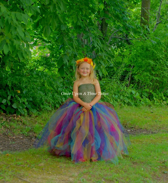 Mother Nature Dress, Girls Autumn Tutu Dress, Olive Hunter Green, Kids Halloween Costume, Long Floor Length, Woodland Fairy, Tulle Gown