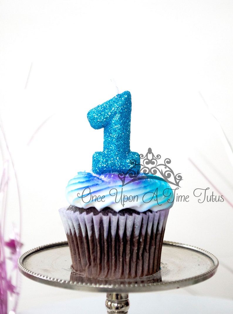 Glitter One Sparkly Number Cake Topper Mini Bright Blue Birthday Candle Keepsake Candle Winter Onederland Party Decor Party Supplies