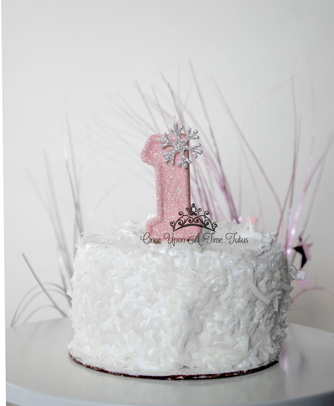 Pink Snowflake Birthday Candle, Winter Onederland Decor, Silver Glitter