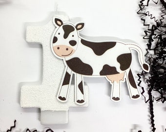 Cow Birthday Candle, Farm Animal Party Decor, Kids Large Glitter Birthday Candle, Number Cake Topper, Girls Keepsake Candle, Party Supply