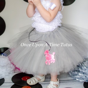 50&#39;s Poodle Skirt Tutu, Sock Hop Skirt, Halloween Costume, Little Girls Poodle Skirt, Kids Poodle Skirt, Adult Poodle Skirt, Grey and Pink