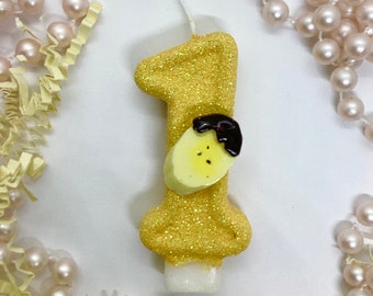 Bougie d'anniversaire banane, Décoration de fête jaune pour garçons, Décoration de fête fruitée, Décoration de gâteau scintillante, Bougie souvenir pour enfants, Articles de fête pour filles