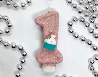 Vela de cumpleaños de cupcake, decoración de fiesta de pastelería, tema del 1er cumpleaños, adorno de pastel de número brillante, vela de recuerdo para niños, artículos para fiestas, panadería