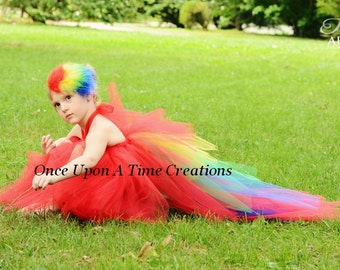 Parrot Costume, Halloween Costume, Baby Parrot Costume, Girls Tutu Dress, Toddler Costume, Kids Scarlet Macaw Layered Dress, Child Costume