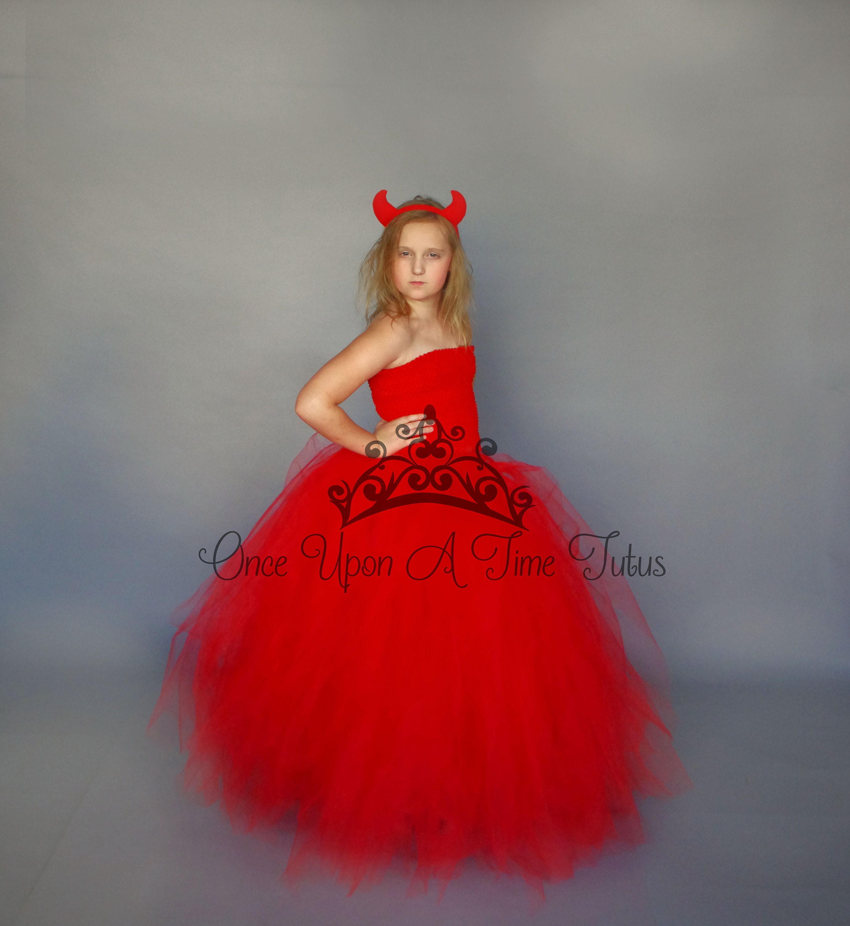 Long Red Tutu Dress Devil Halloween Costume Girls Flower