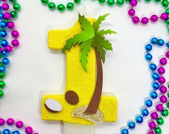 Candela di compleanno con palma, decorazioni per feste tropicali, decorazioni per il primo compleanno in cocco, decorazioni per torte con numeri scintillanti, candele ricordo, forniture per feste per bambini