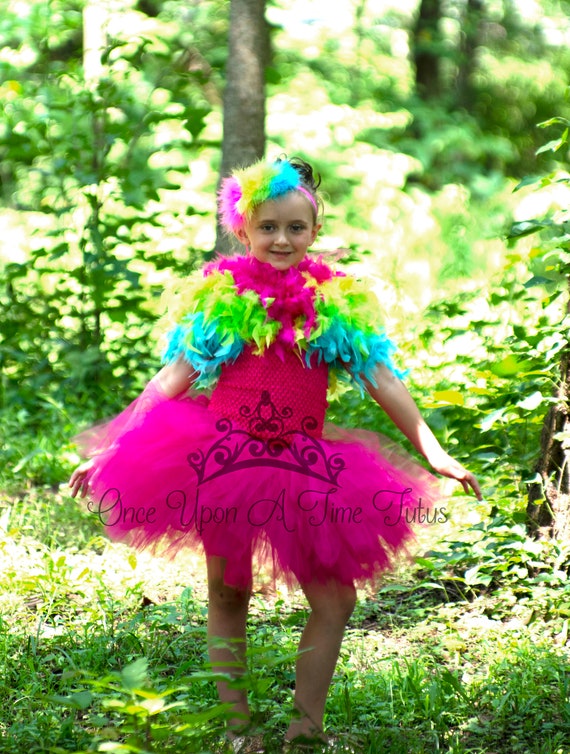 New  Multi-colored Feather Tutu Parrot Girls Costume 