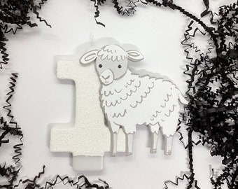 Sheep Birthday Candle, Farm Animal Theme Party Decor, Kids Custom Decoration, One Sparkly Number Cake Topper, Keepsake Candle, Party Supply