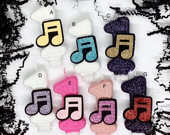 Music Note Birthday Candle, Musical Theme Party Decor, Glitter Birthday Candle, Sparkly Number Cake Topper, Keepsake Candle, Party Supplies