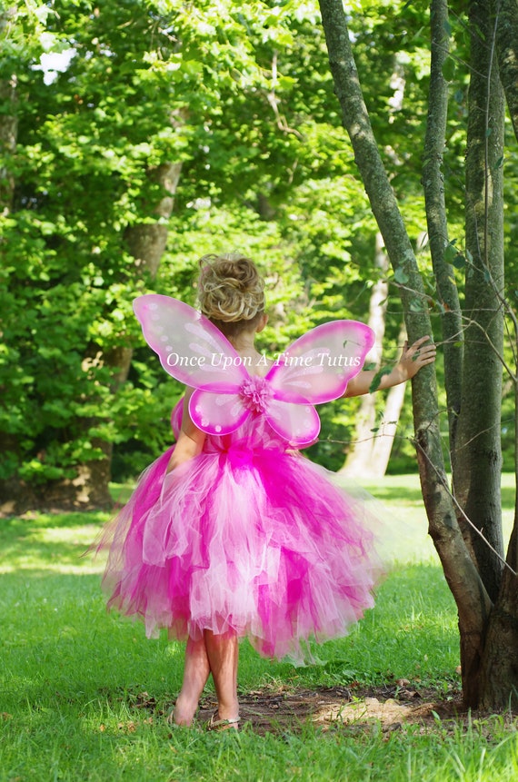 Costume di Halloween da fata rosa brillante, vestito da farfalla