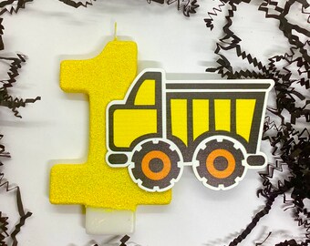 Construction Birthday Candle, Kids Truck Party Decor, Big Boys Birthday, Dump Truck Number Cake Topper, One Keepsake Candle, Party Supplies,