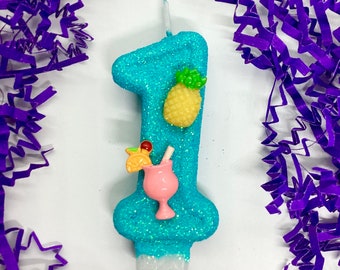 Bougie d'anniversaire tropicale, décoration de fête Luau, décoration de fête hawaïenne, thème Hawaï, décoration de gâteau numéro scintillant pour filles, fournitures pour bougies souvenir