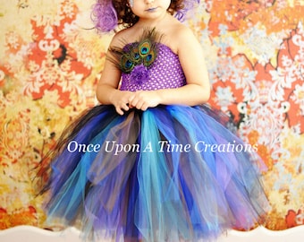 Peacock Dress, Halloween Costume, Kids Peacock Costume, Peacock Feather Tutu Dress, Baby Girls Tutu Dress, Toddler Costume, Mardi Gras