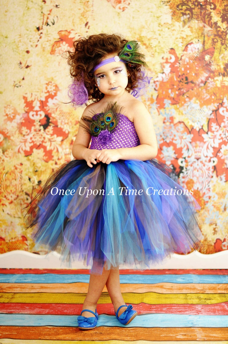 Peacock Dress, Halloween Costume, Kids Peacock Costume, Peacock Feather Tutu Dress, Baby Girls Tutu Dress, Toddler Costume, Mardi Gras image 1