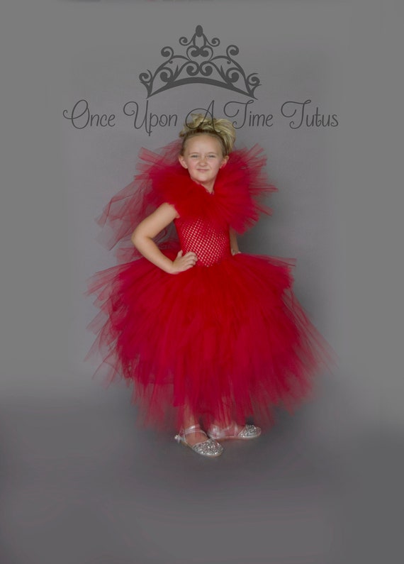 Red Layered Bride Tutu Dress, Long 80s Solid Color Zombie Wedding