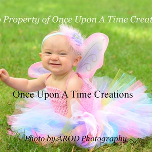 Rainbow Fairy Tutu or Dress Newborn 3 6 9 12 18 Months 2T 3T 4T 5 6 Kids Birthday, Halloween Costume, Baby Gift Pretty Pink Butterfly image 3