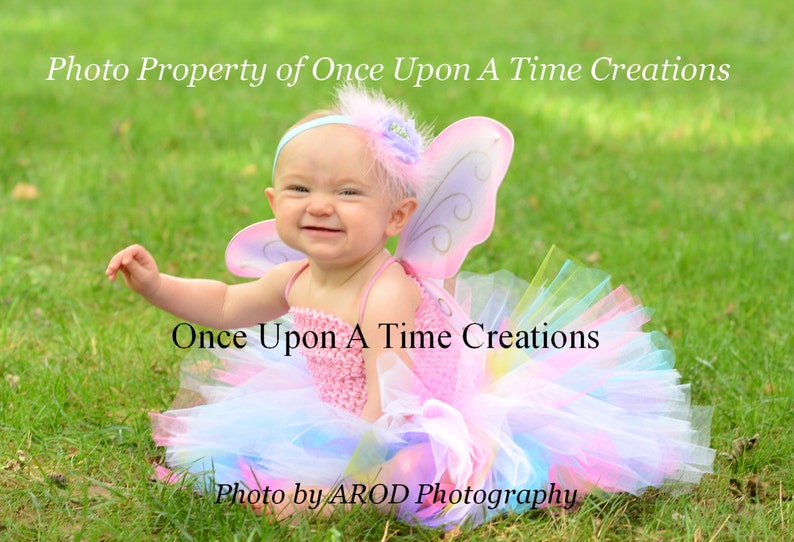 Rainbow Fairy Tutu or Dress Newborn 3 6 9 12 18 Months 2T 3T 4T 5 6 Kids Birthday, Halloween Costume, Baby Gift Pretty Pink Butterfly image 3
