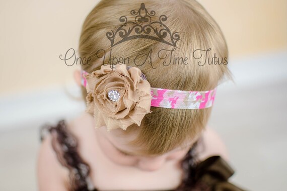 pink tan camouflauge print shabby flower headband girly etsy