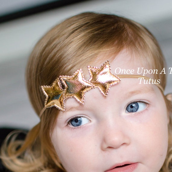 Gold Metallic Petite Star Headband Shabby Flower Hairbow Etsy