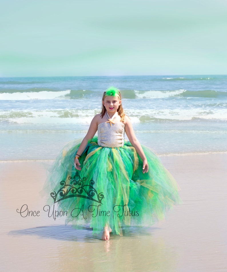 Deluxe Glamour Birthday Outfit Sparkly Glam Girls Size 12 Months 2T 3T 4T 5 6 7 8 10 12 Green and Gold Sequin Starfish Tutu Dress