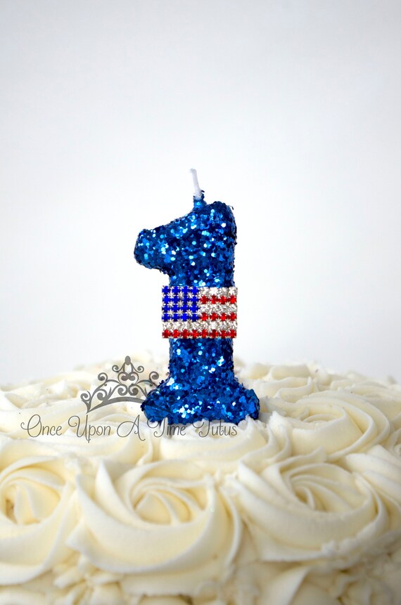 Blue American Flag Glitter Birthday Candle Patriotic Birthday Etsy