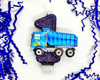 Trash Truck Birthday Candle, Dump Truck Vehicle, Kids Party Decor, One Number Cake Topper, Keepsake Candle, Little Boys Party Supplies